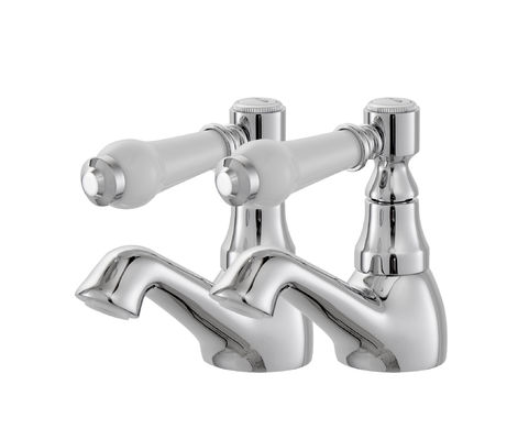 Hotel Bathroom Mixer Taps Lever Basin Taps Pair With Chrome Finish T8154