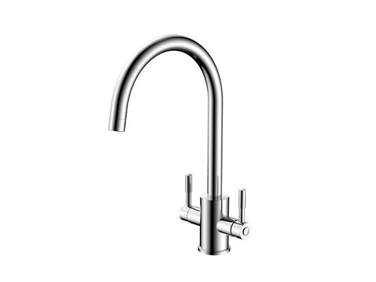 Double Handle Kitchen Faucet Taps , Brass Chrome Kitchen Mixer