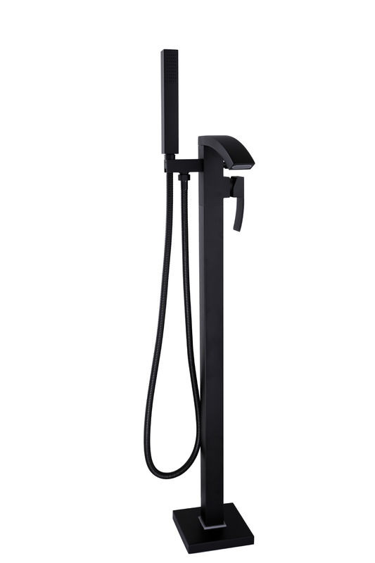Brass Black Freestanding Bath Taps Polished Contemporary Style