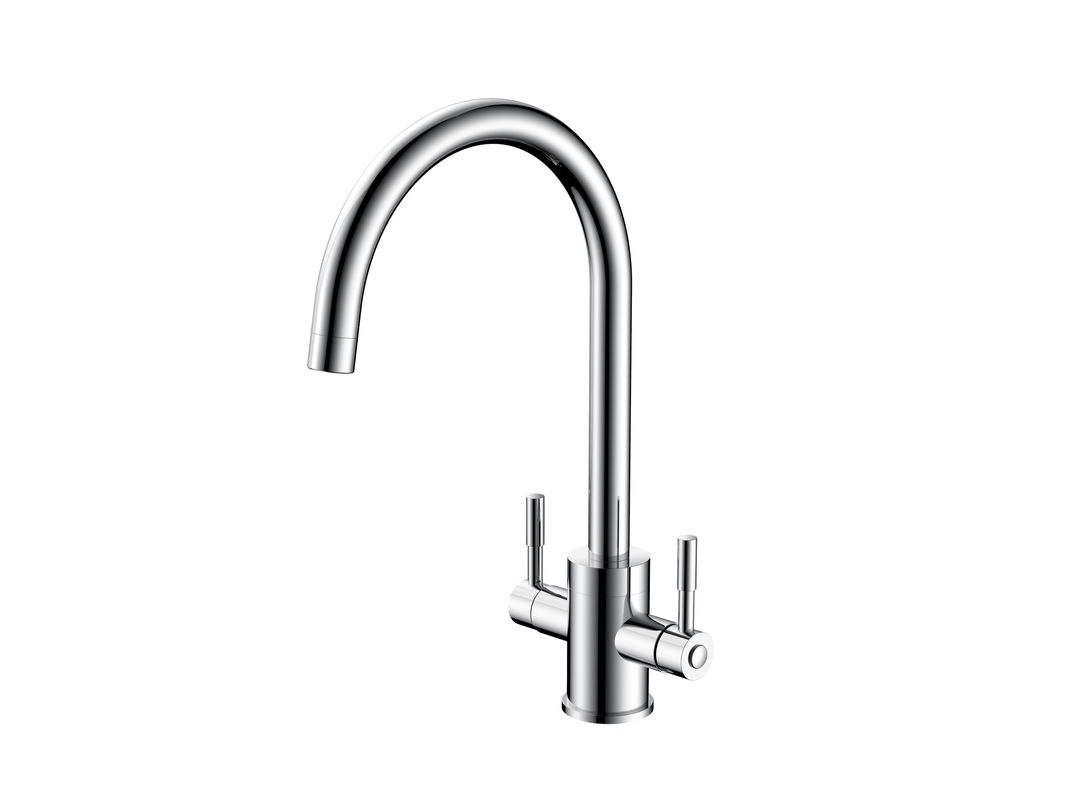 Double Handle Kitchen Faucet Taps , Brass Chrome Kitchen Mixer