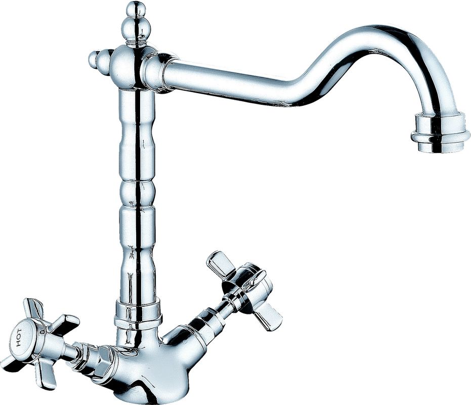 Special Kitchen Mixer Taps Double Handles Chrome Finish 250 Mm Height